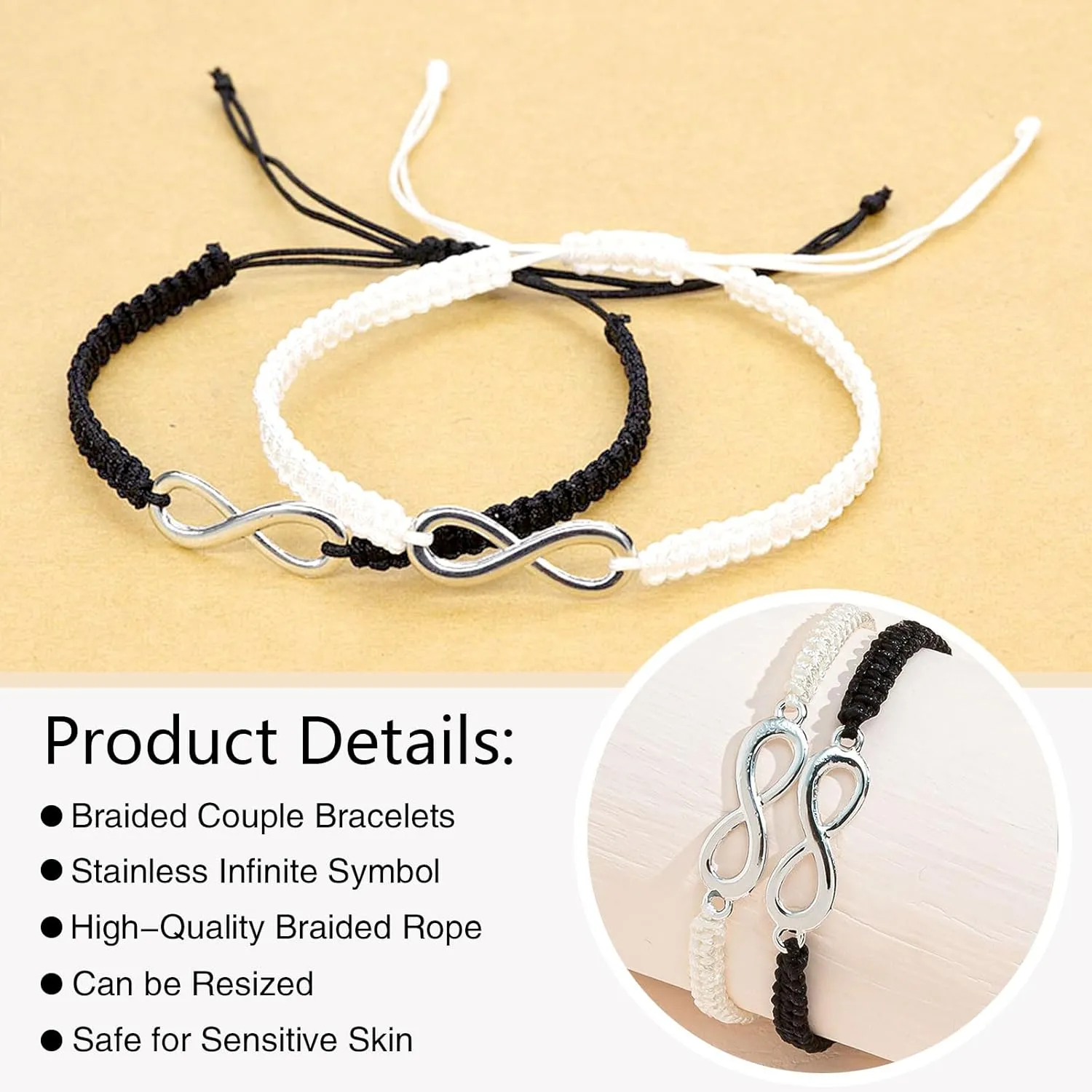 72ore Couples Bracelets for Him and Her Matching Bracelet for Couples Infinity Bracelets Adjustable Matching Bracelets Gifts for Boyfriend and Girlfriend