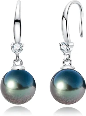8-12MM Tahitian Black Pearl with Moissanite Hook Earrings, AAA Handselected Nature Black Pearls, D Color Moissanite Diamond, 18K White Gold Plated Sterling Silver Earrings
