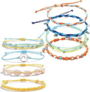 8PCS Beach Bracelets for Women,Surfer Wave String Bracelets,Adjustable Handmade Braided Friendship Ocean Bracelets Summer Beach Party Holiday Vacation Boho Jewelry Gift