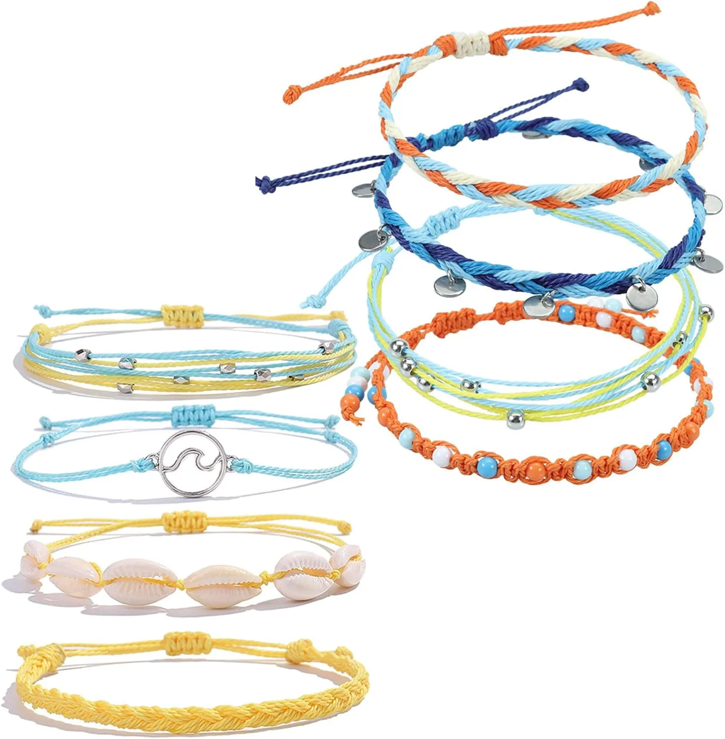 8PCS Beach Bracelets for Women,Surfer Wave String Bracelets,Adjustable Handmade Braided Friendship Ocean Bracelets Summer Beach Party Holiday Vacation Boho Jewelry Gift