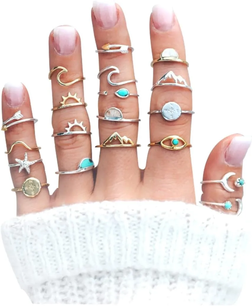 9/15/22PCS Knuckle Stacking Rings Set for Women Vintage Rhinestone Finger Statement Ring Sets Simple Carved Stackable Ring (gold 2)