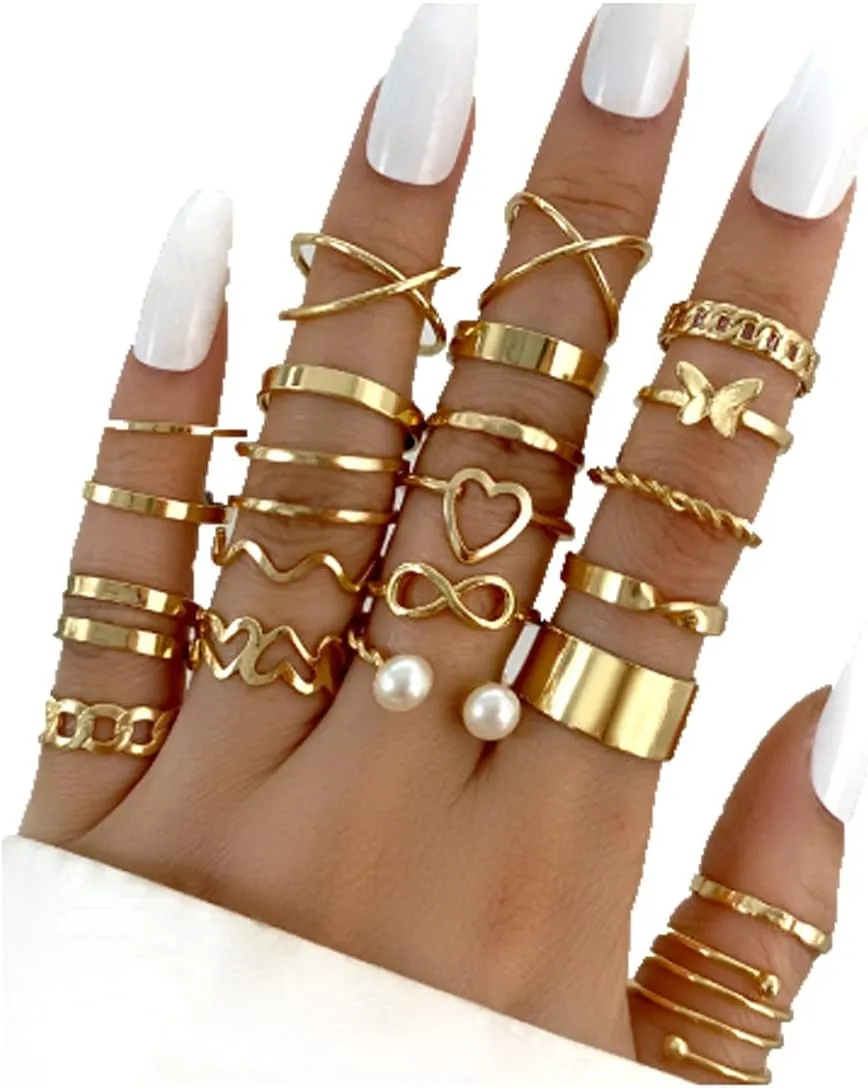 9/15/22PCS Knuckle Stacking Rings Set for Women Vintage Rhinestone Finger Statement Ring Sets Simple Carved Stackable Ring (gold 3)