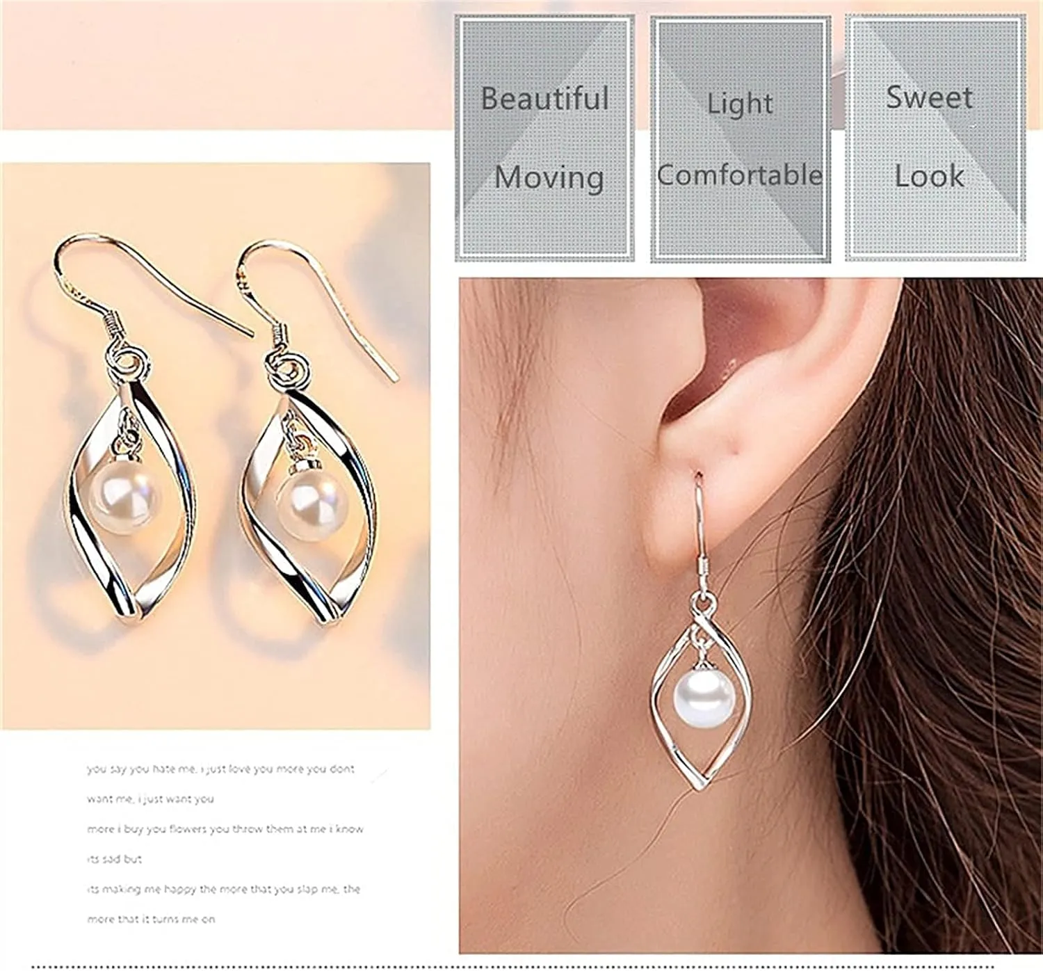 925 Silver Dangle Earrings for Women Hypoallergenic Cute Fashion Teardrop Drop Earrings Sparkly Nickel Free Crystal Hanging Dangly Dangling Earrings Jewelry for Women
