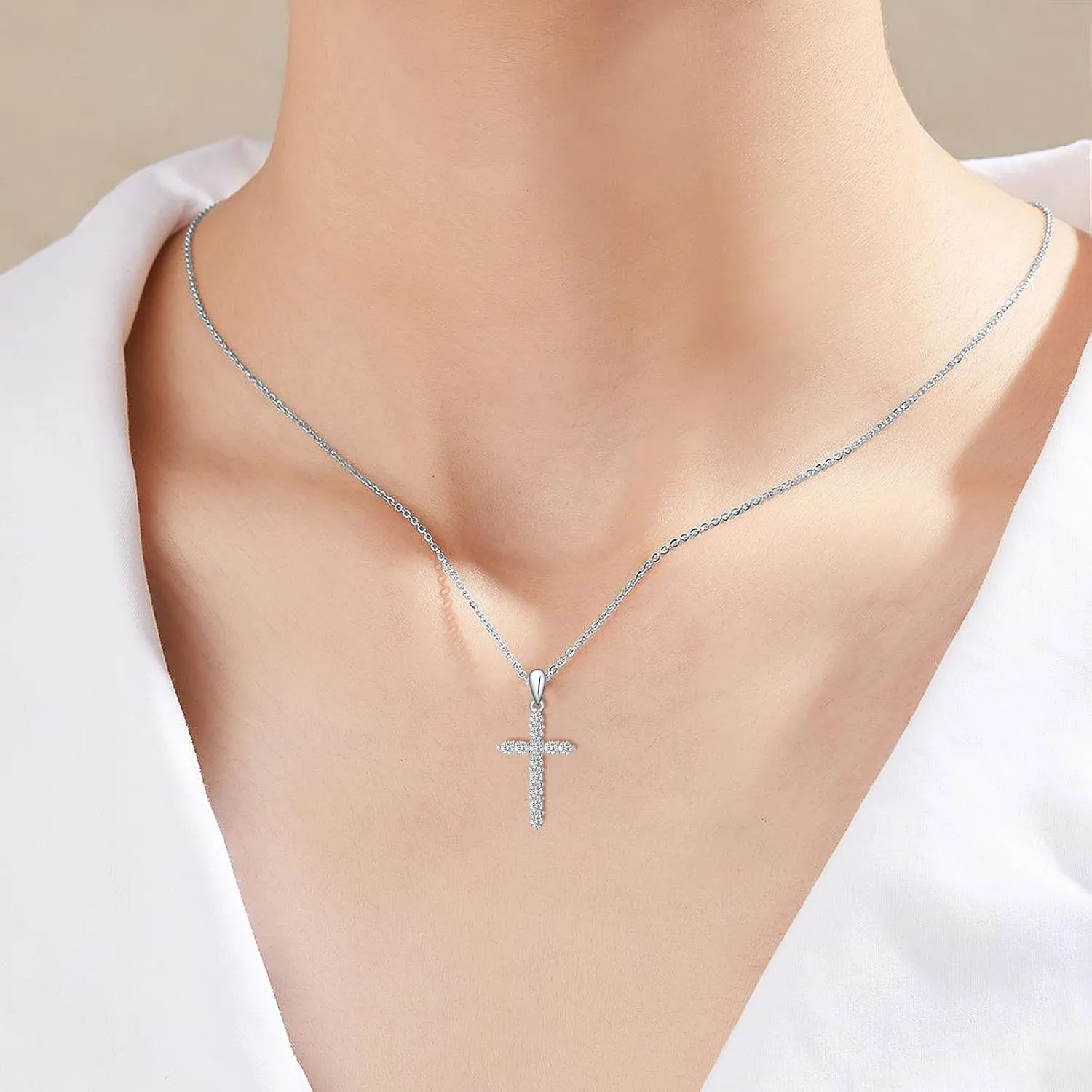 925 Sterling Silver Birthstone Cross Pendant Necklaces Silver 5A CZ Birthstone Cross Necklaces Birthstone Necklace for Women, 18 2" Chain