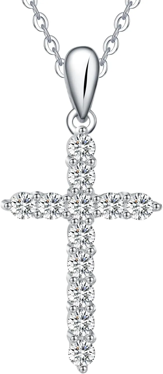 925 Sterling Silver Birthstone Cross Pendant Necklaces Silver 5A CZ Birthstone Cross Necklaces Birthstone Necklace for Women, 18 2" Chain