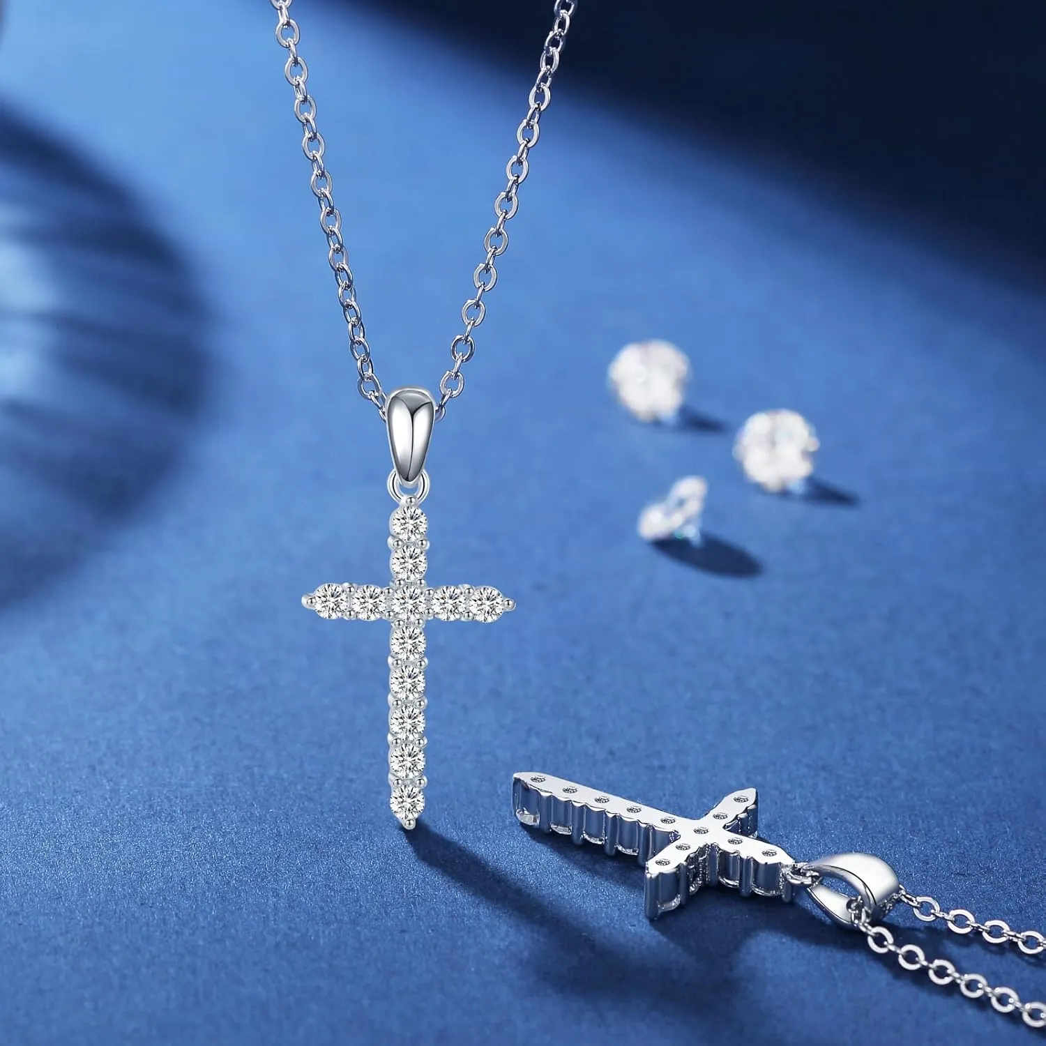 925 Sterling Silver Birthstone Cross Pendant Necklaces Silver 5A CZ Birthstone Cross Necklaces Birthstone Necklace for Women, 18 2" Chain