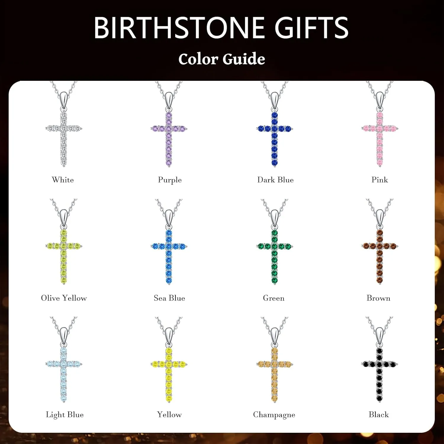 925 Sterling Silver Birthstone Cross Pendant Necklaces Silver 5A CZ Birthstone Cross Necklaces Birthstone Necklace for Women, 18 2" Chain