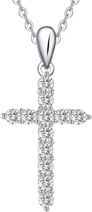 925 Sterling Silver Birthstone Cross Pendant Necklaces Silver 5A CZ Birthstone Cross Necklaces Birthstone Necklace for Women, 18 2" Chain