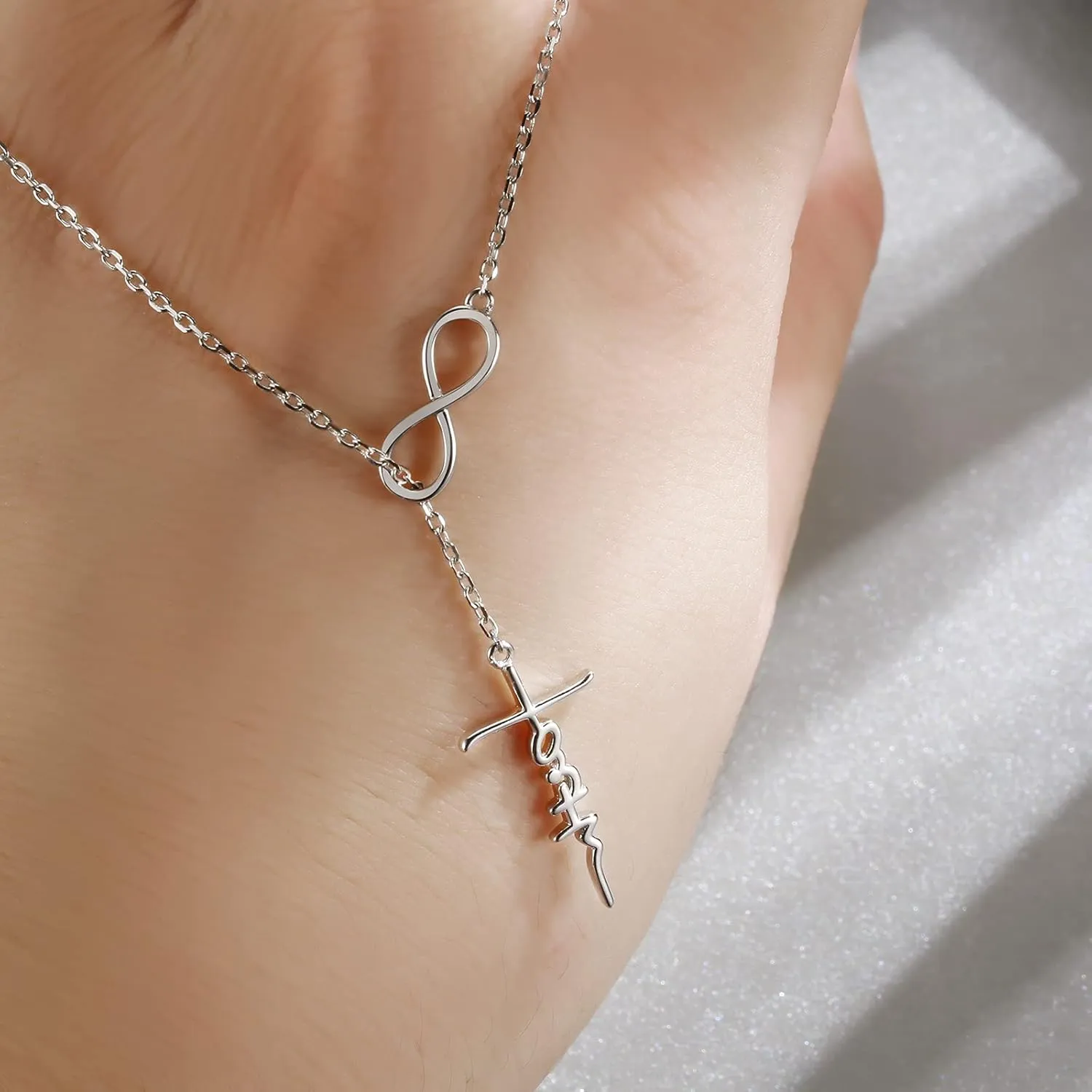 925 Sterling Silver Faith Hope Love Cross Pendant Necklace for Women Christian Birthday Christmas Jewelry Gift