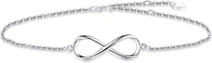 925 Sterling Silver Infinity Bracelets for Women 14K White Gold Plated Adjustable Charm Link Infinity Bracelet Anklet Dainty Infinity Symbol Jewelry Gifts for Festival Vacation