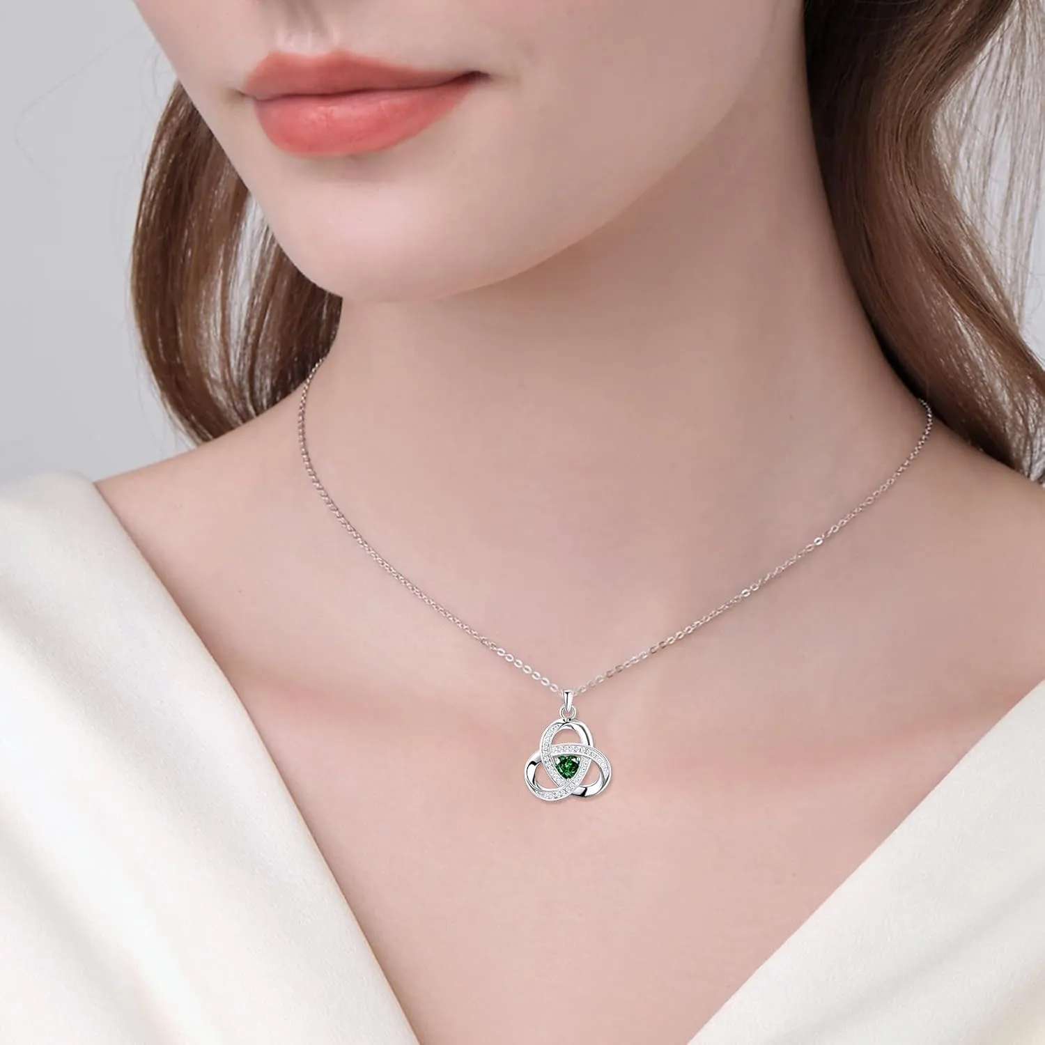 925 Sterling Silver Love Knot Necklace, Diamond Accent Love Knot Pendant Necklace Jewelry Infinity Necklace for Women