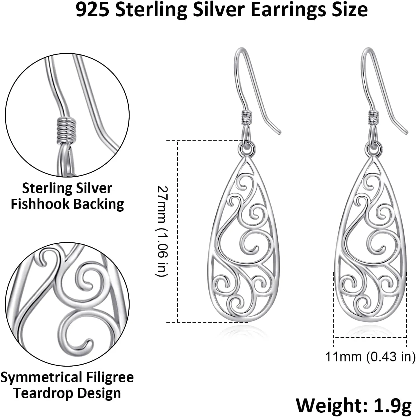925 Sterling Silver Post Dangle Drop Earrings for Women 18K Gold Plated Filigree Teardrop Dangling Hook Earrings Jewelry for Birthday