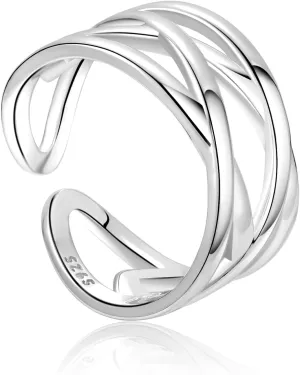 925 Sterling Silver Thumb Rings for Women Open Adjustable Knuckle Celtic Knot Rings for Women Dainty Minimalist Cross Line Band Finger Rings Jewelry for Birthday Christmas