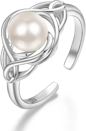 AENEAS Pearl Ring for Women 925 Sterling Silver Cultured Pearl Rings Real Natural Freshwater Adjustable Open Pearl Ring Jewelry Gifts for Women