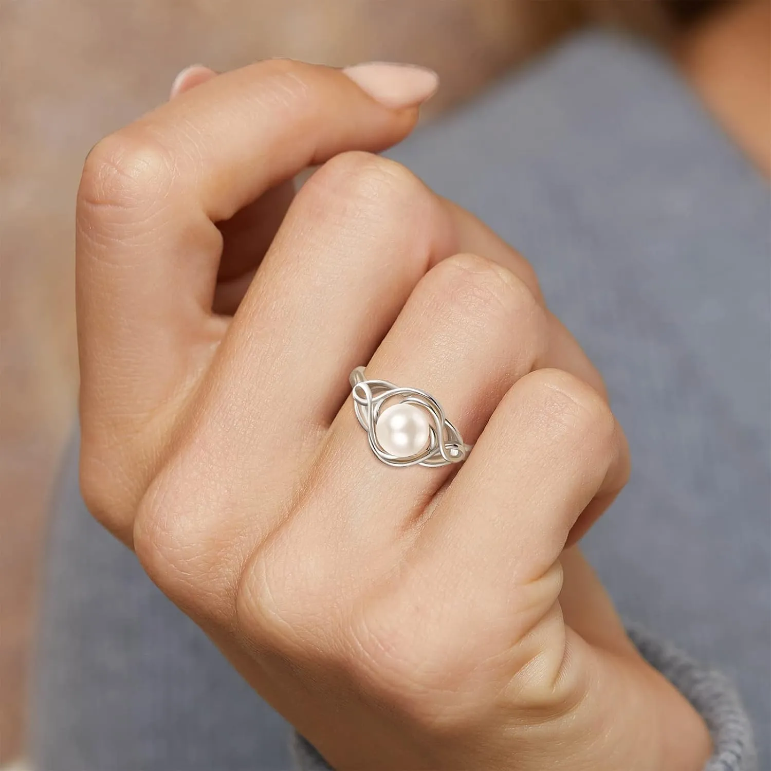 AENEAS Pearl Ring for Women 925 Sterling Silver Cultured Pearl Rings Real Natural Freshwater Adjustable Open Pearl Ring Jewelry Gifts for Women