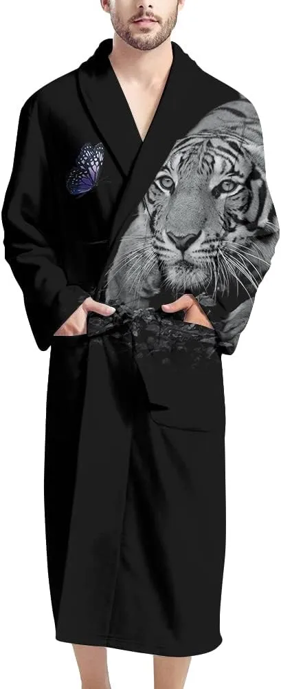 AFPANQZ Men's Bathrobe Soft Sleepwear Full Length Long Sleeve Lounge Robes with Pockets Kimono Robe Nightgown