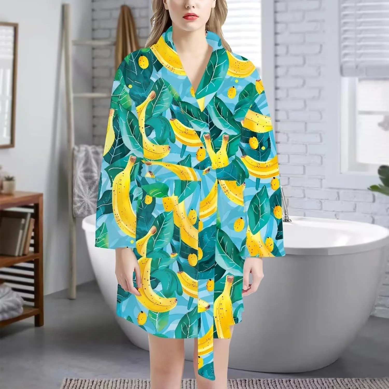 AFPANQZ Women's Bathrobe Long Sleeves Sleepwear with Pockets Girls Soft Pajama Tie Knee Length Wedding Robe
