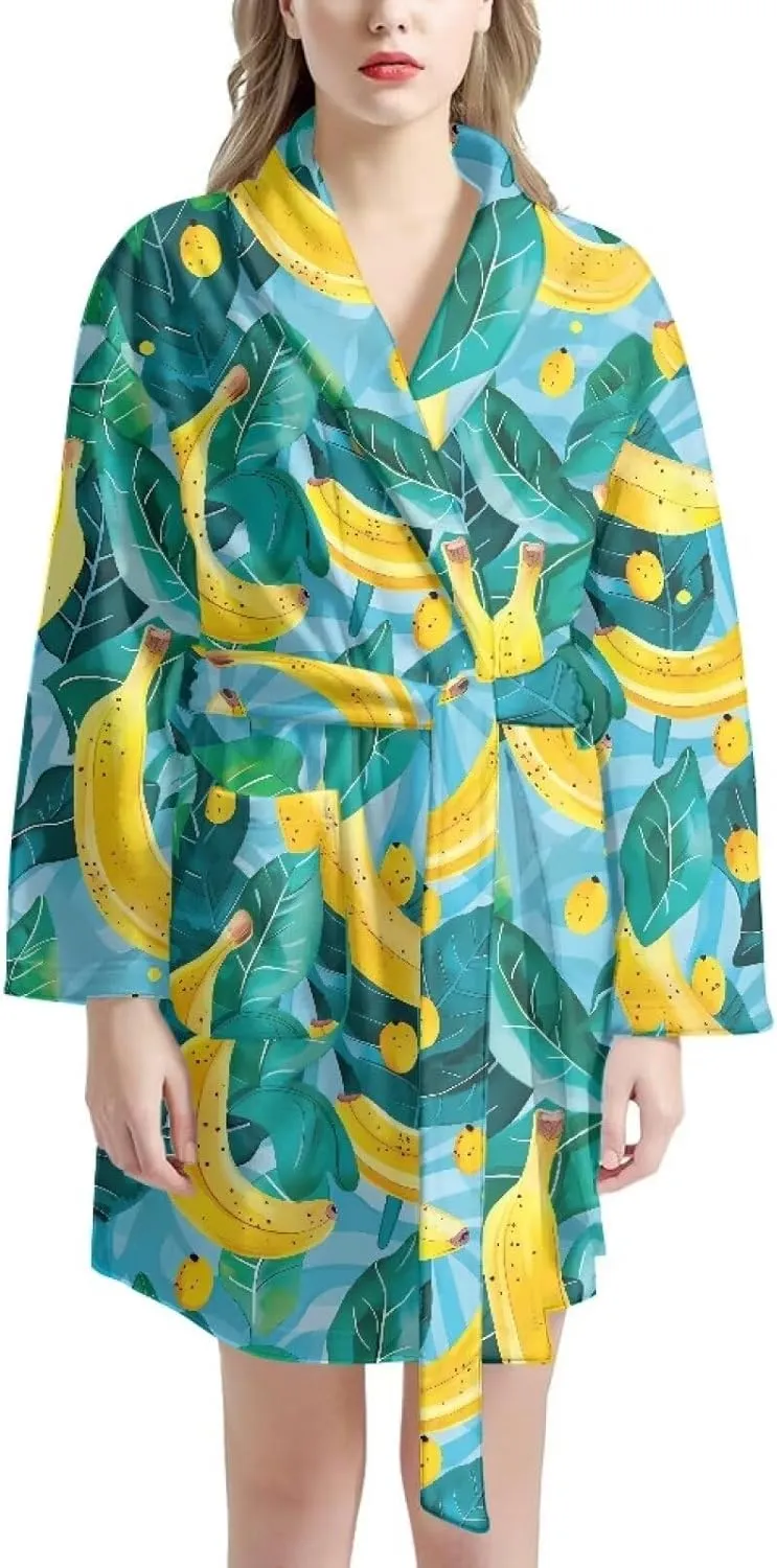 AFPANQZ Women's Bathrobe Long Sleeves Sleepwear with Pockets Girls Soft Pajama Tie Knee Length Wedding Robe