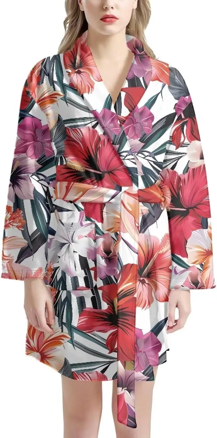 AFPANQZ Women's Bathrobe Long Sleeves Sleepwear with Pockets Girls Soft Pajama Tie Knee Length Wedding Robe