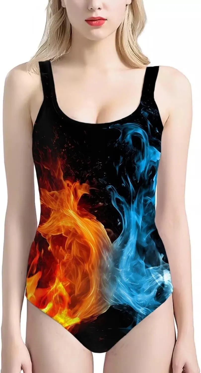 AFPANQZ Womens One Piece Bathing Suit Athletic Bikini Soft Breathable O Neck Tummy Control Bathing Suits for Girl Teens
