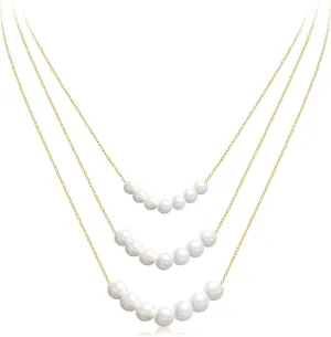 Aisansty Dainty Layered Choker Necklaces Handmade Coin Tube Star Pearl Pendant Multilayer Adjustable Layering Chain Gold Plated Necklaces Set for Women