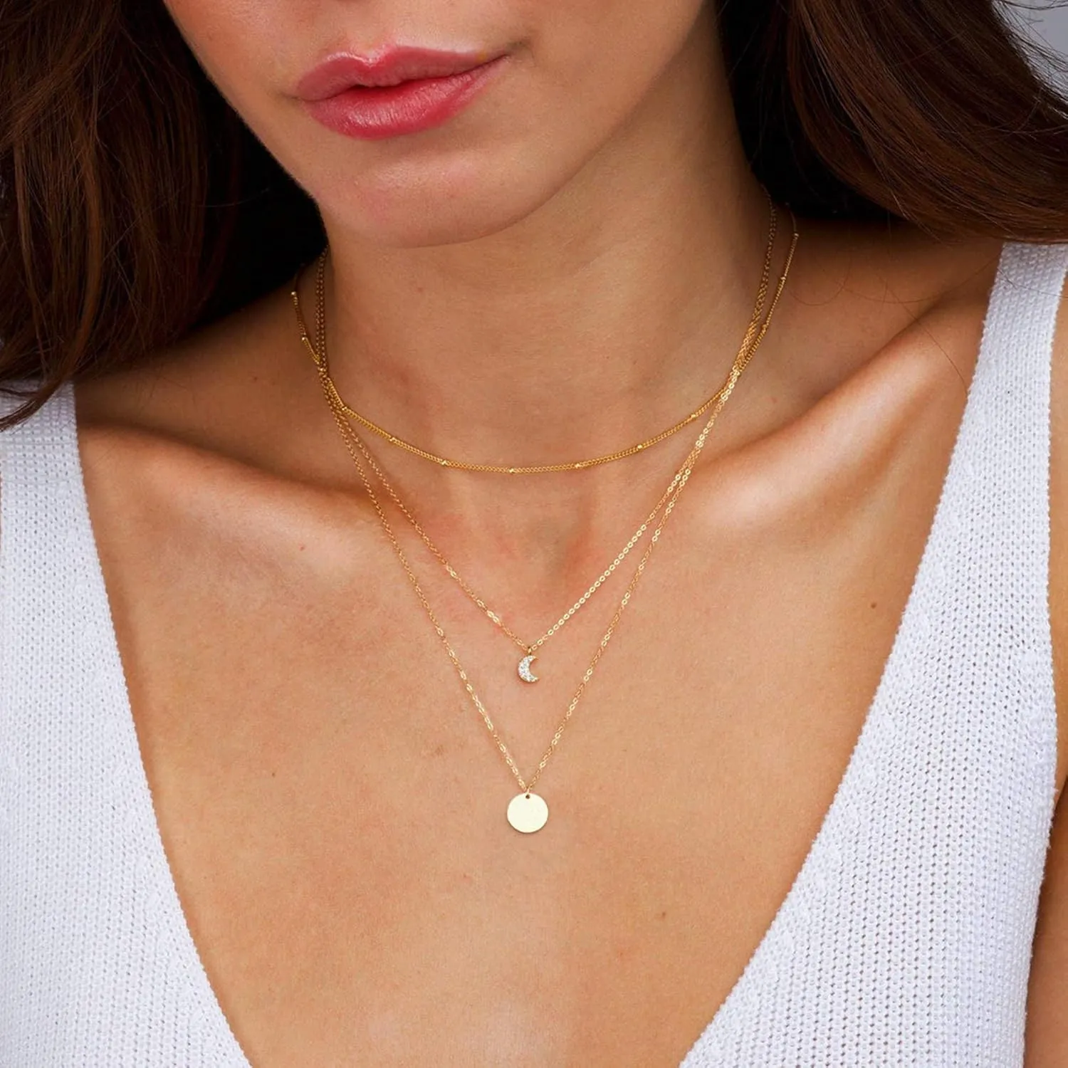 Aisansty Dainty Layered Choker Necklaces Handmade Coin Tube Star Pearl Pendant Multilayer Adjustable Layering Chain Gold Plated Necklaces Set for Women