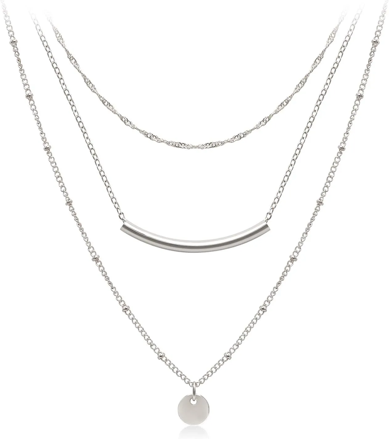 Aisansty Dainty Layered Choker Necklaces Handmade Coin Tube Star Pearl Pendant Multilayer Adjustable Layering Chain Gold Plated Necklaces Set for Women