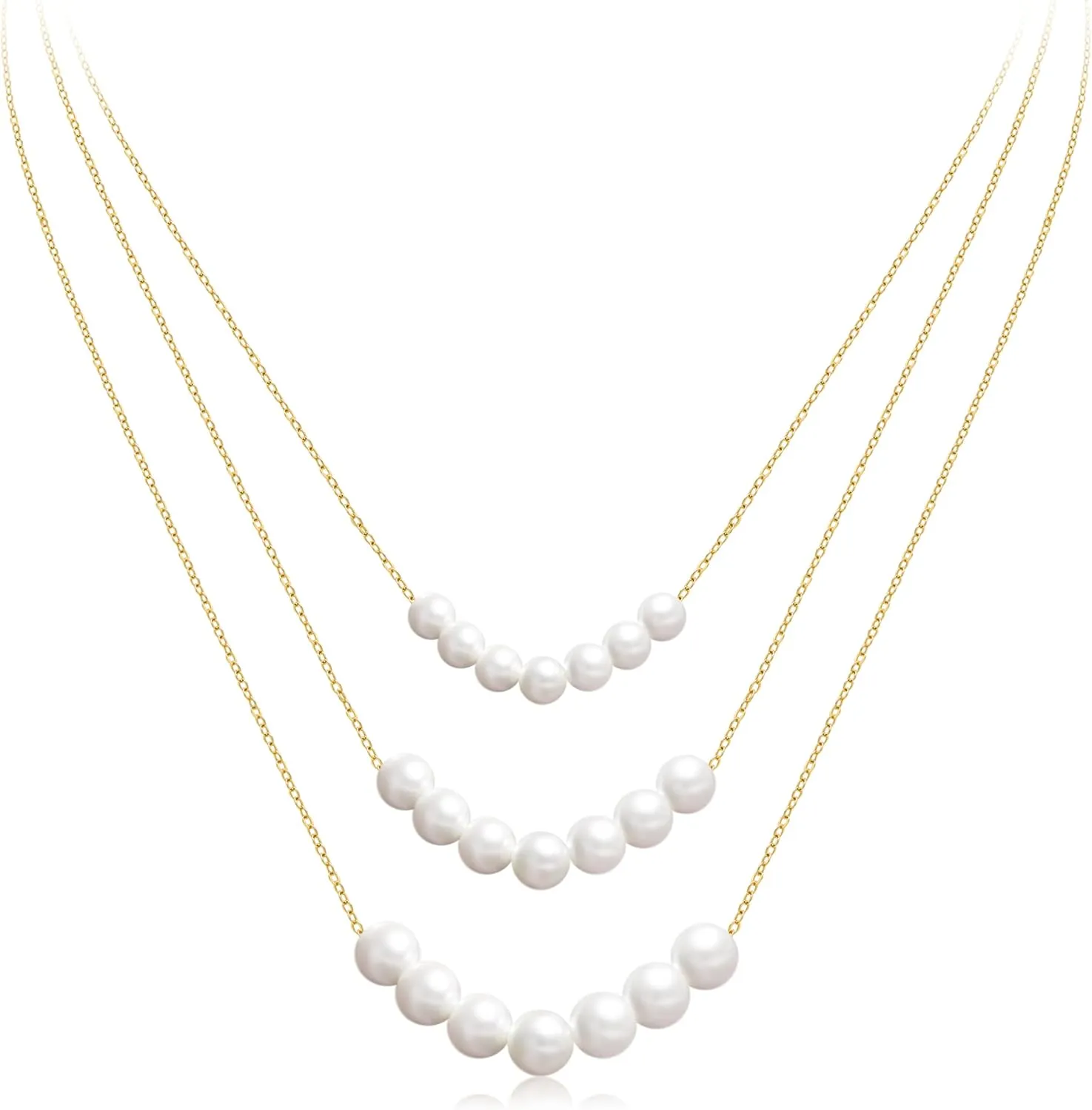 Aisansty Dainty Layered Choker Necklaces Handmade Coin Tube Star Pearl Pendant Multilayer Adjustable Layering Chain Gold Plated Necklaces Set for Women