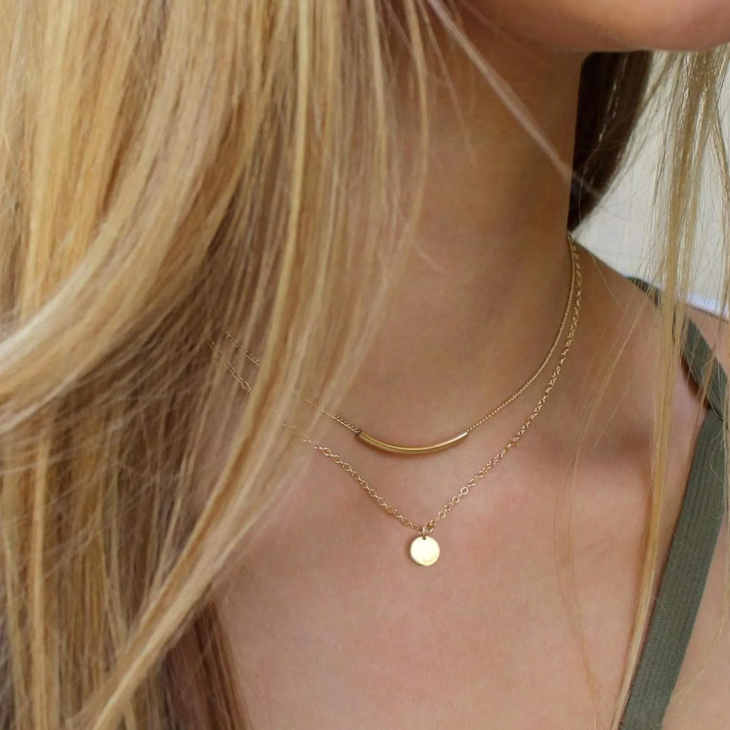 Aisansty Dainty Layered Choker Necklaces Handmade Coin Tube Star Pearl Pendant Multilayer Adjustable Layering Chain Gold Plated Necklaces Set for Women