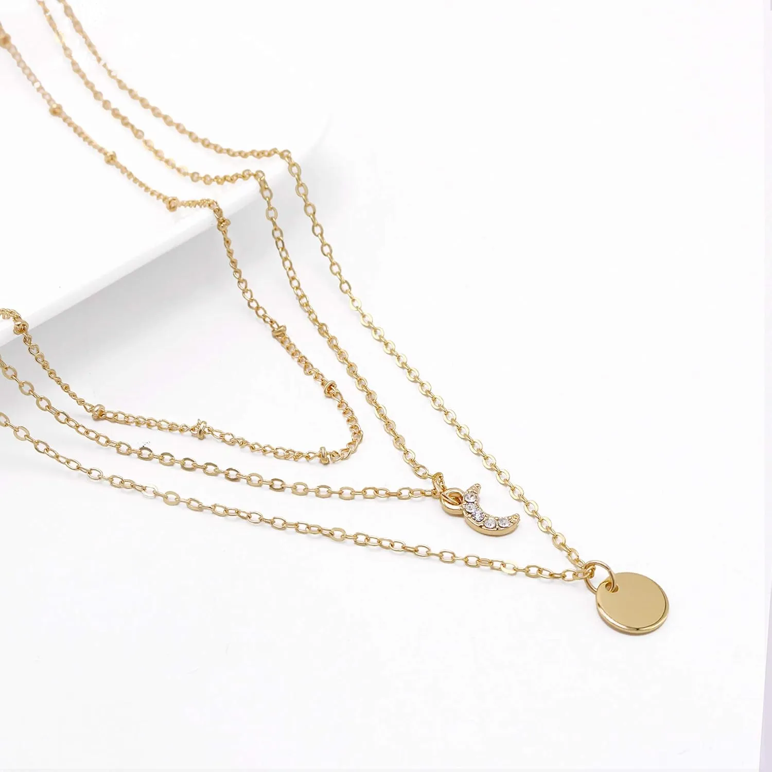 Aisansty Dainty Layered Choker Necklaces Handmade Coin Tube Star Pearl Pendant Multilayer Adjustable Layering Chain Gold Plated Necklaces Set for Women