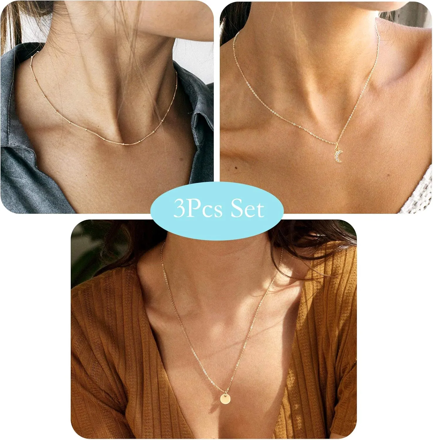Aisansty Dainty Layered Choker Necklaces Handmade Coin Tube Star Pearl Pendant Multilayer Adjustable Layering Chain Gold Plated Necklaces Set for Women