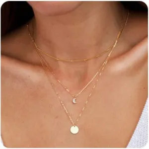 Aisansty Dainty Layered Choker Necklaces Handmade Coin Tube Star Pearl Pendant Multilayer Adjustable Layering Chain Gold Plated Necklaces Set for Women