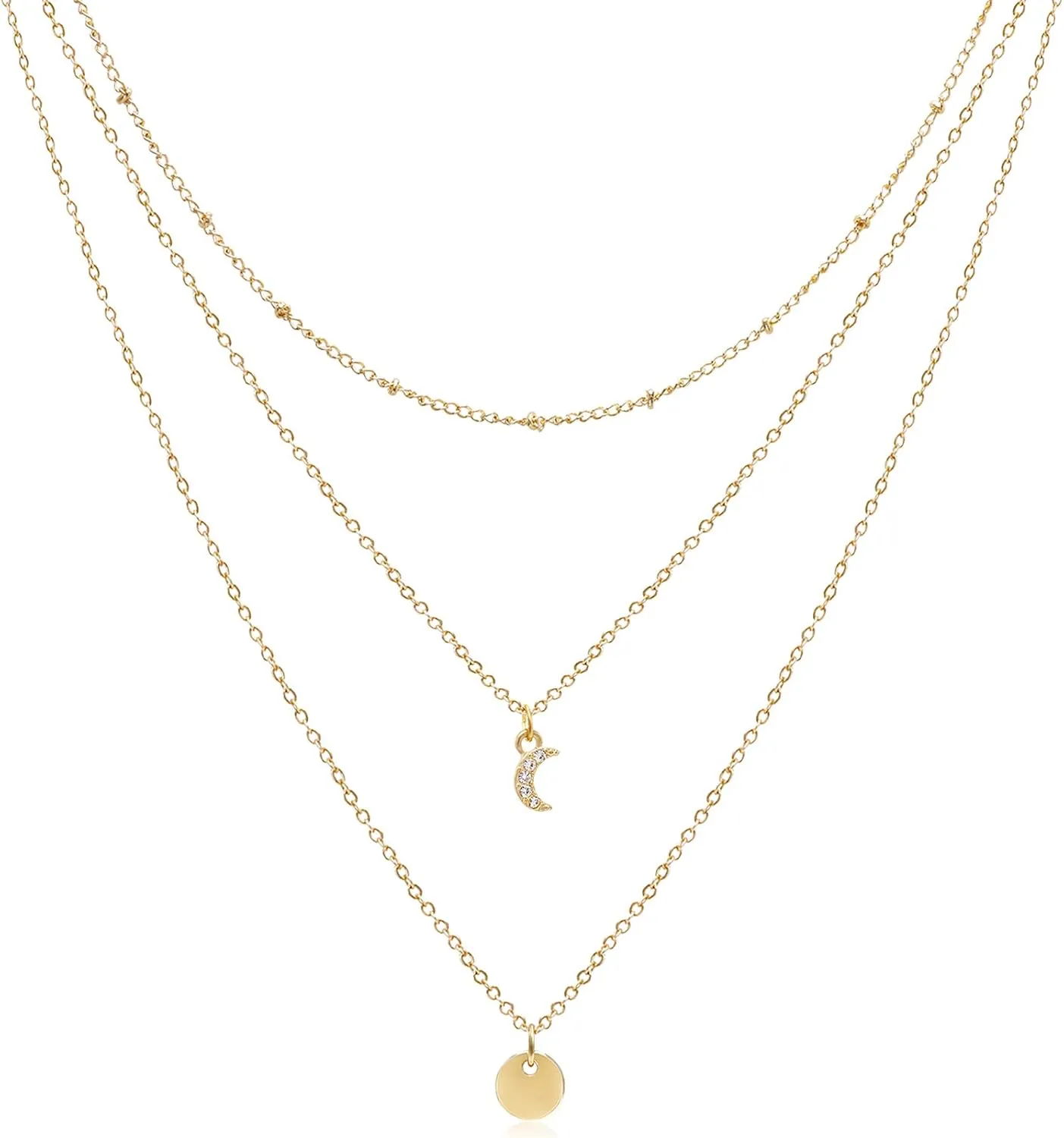 Aisansty Dainty Layered Choker Necklaces Handmade Coin Tube Star Pearl Pendant Multilayer Adjustable Layering Chain Gold Plated Necklaces Set for Women