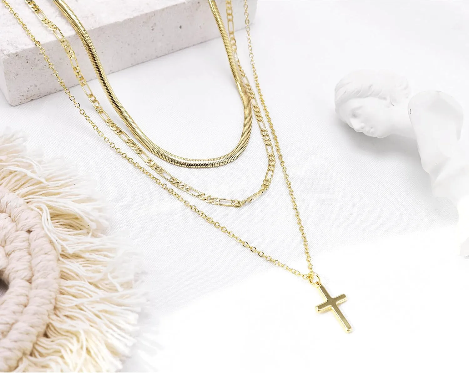 Aisansty Dainty Layered Choker Necklaces Handmade Coin Tube Star Pearl Pendant Multilayer Adjustable Layering Chain Gold Plated Necklaces Set for Women