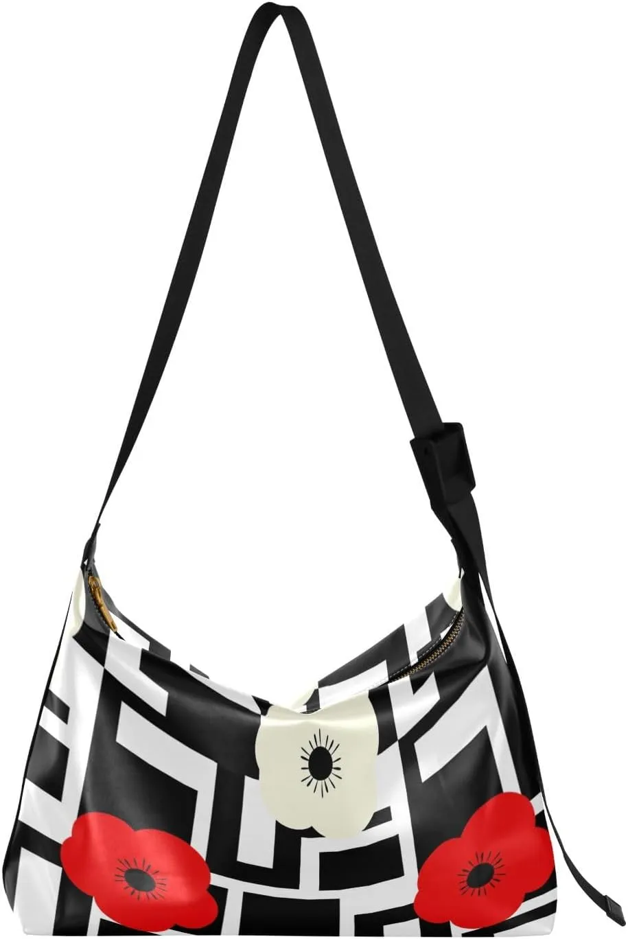 ALAZA Poppy Flowers Geometric Womens Tote Bag Leather Shoulder Bag For Women Men Large Hobo Cross Body Bags Handbag