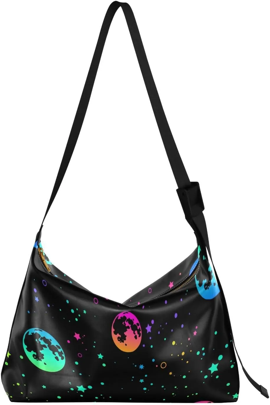 ALAZA Rainbow Moon Stars Starry Sky Womens Tote Bag Leather Shoulder Bag For Women Men Large Hobo Cross Body Bags Handbag