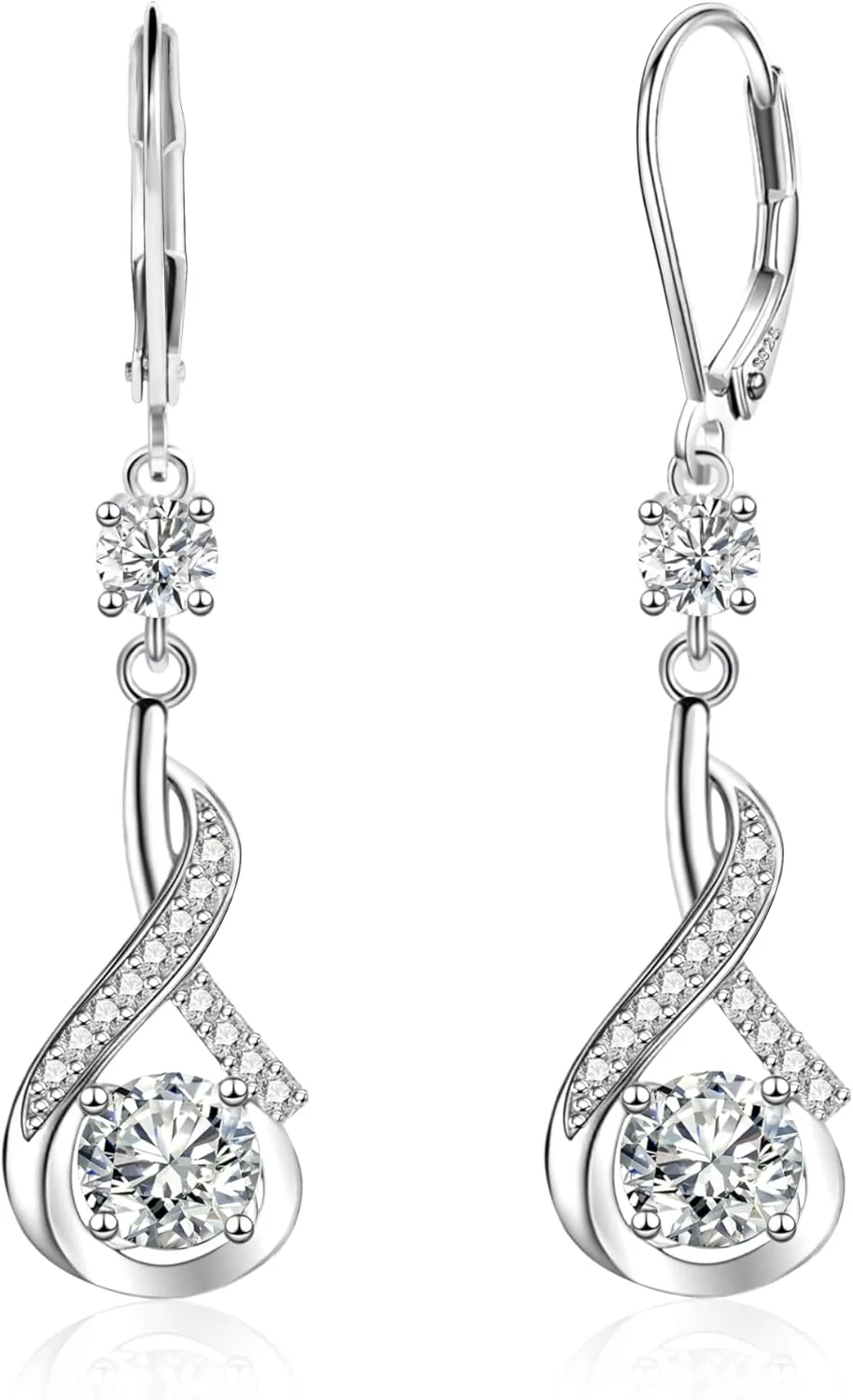 ALEXCRAFT 925 Sterling Silver Dangle Earrings for Women Leverback Cubic Zirconia Hanging Drop Earrings Jewelry for Women