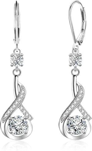 ALEXCRAFT 925 Sterling Silver Dangle Earrings for Women Leverback Cubic Zirconia Hanging Drop Earrings Jewelry for Women