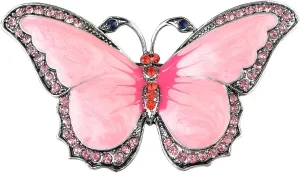 Alilang Womens Antique Silvery Tone Pink Rhinestones Pearlescent Bug Eyed Butterfly Brooch Pin