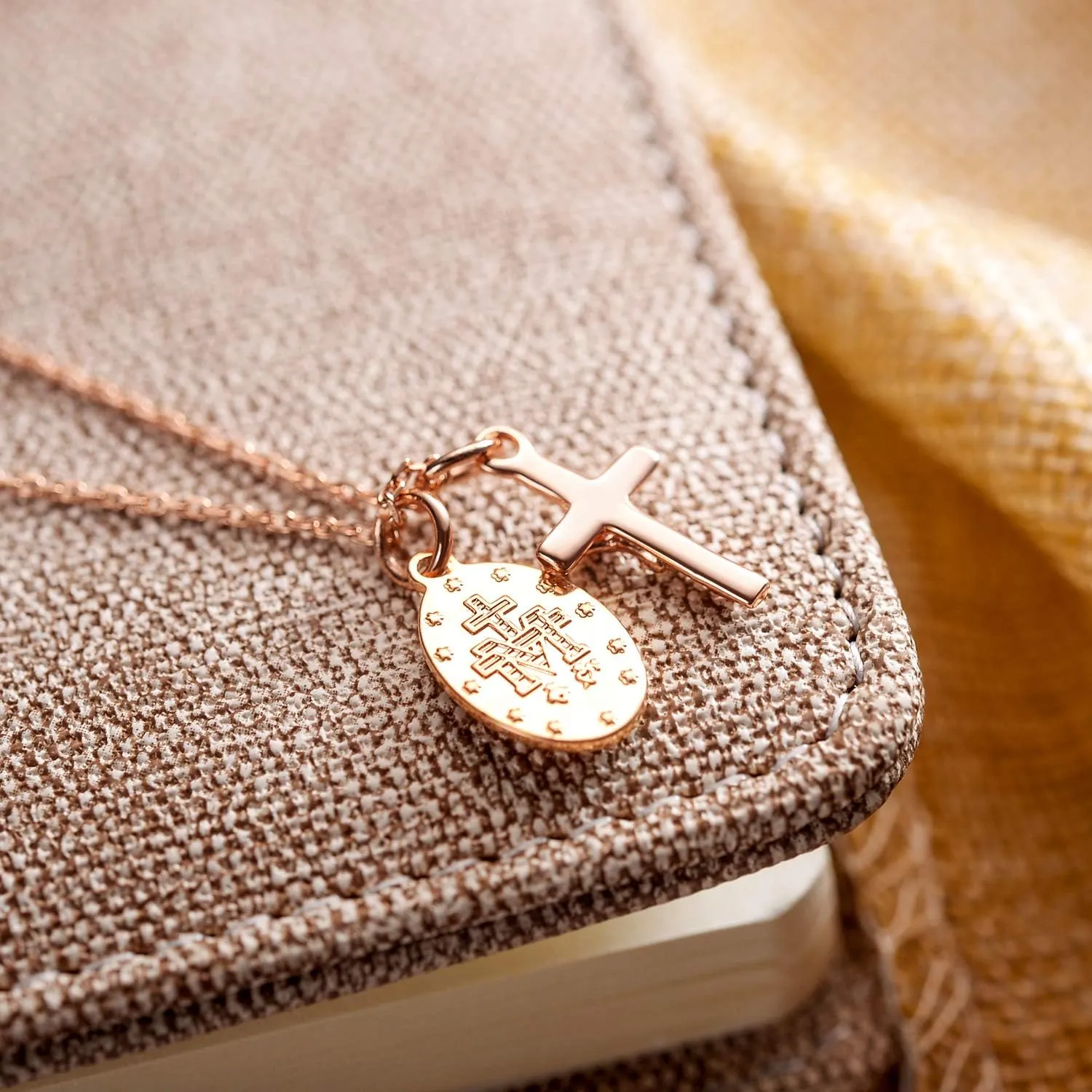 AllenCOCO Gold Cross Necklaces for Women, Crucifix Necklaces, Dainty Virgin Mary Necklace, Virgen de Guadalupe, Layered Pendants Chain Non Tarnish