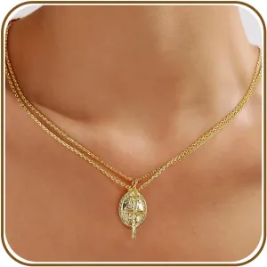 AllenCOCO Gold Cross Necklaces for Women, Crucifix Necklaces, Dainty Virgin Mary Necklace, Virgen de Guadalupe, Layered Pendants Chain Non Tarnish