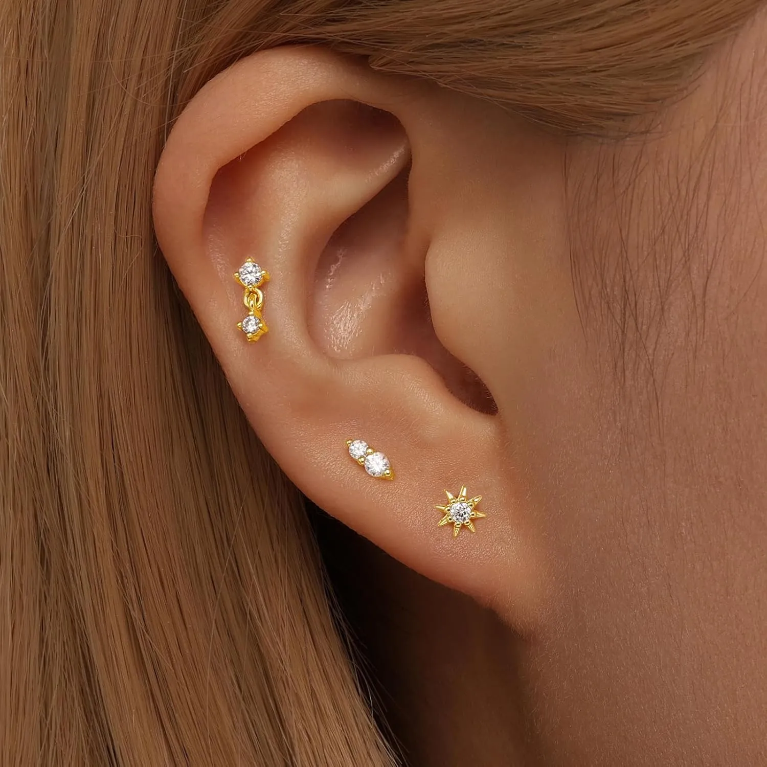 Angelady Flat Back Earrings Set for Women, 14K Gold Plated Flat Back Stud Earring Hypoallergenic, Sterling Silver Cartilage Earrings Helix Piercing Jewelry for Women