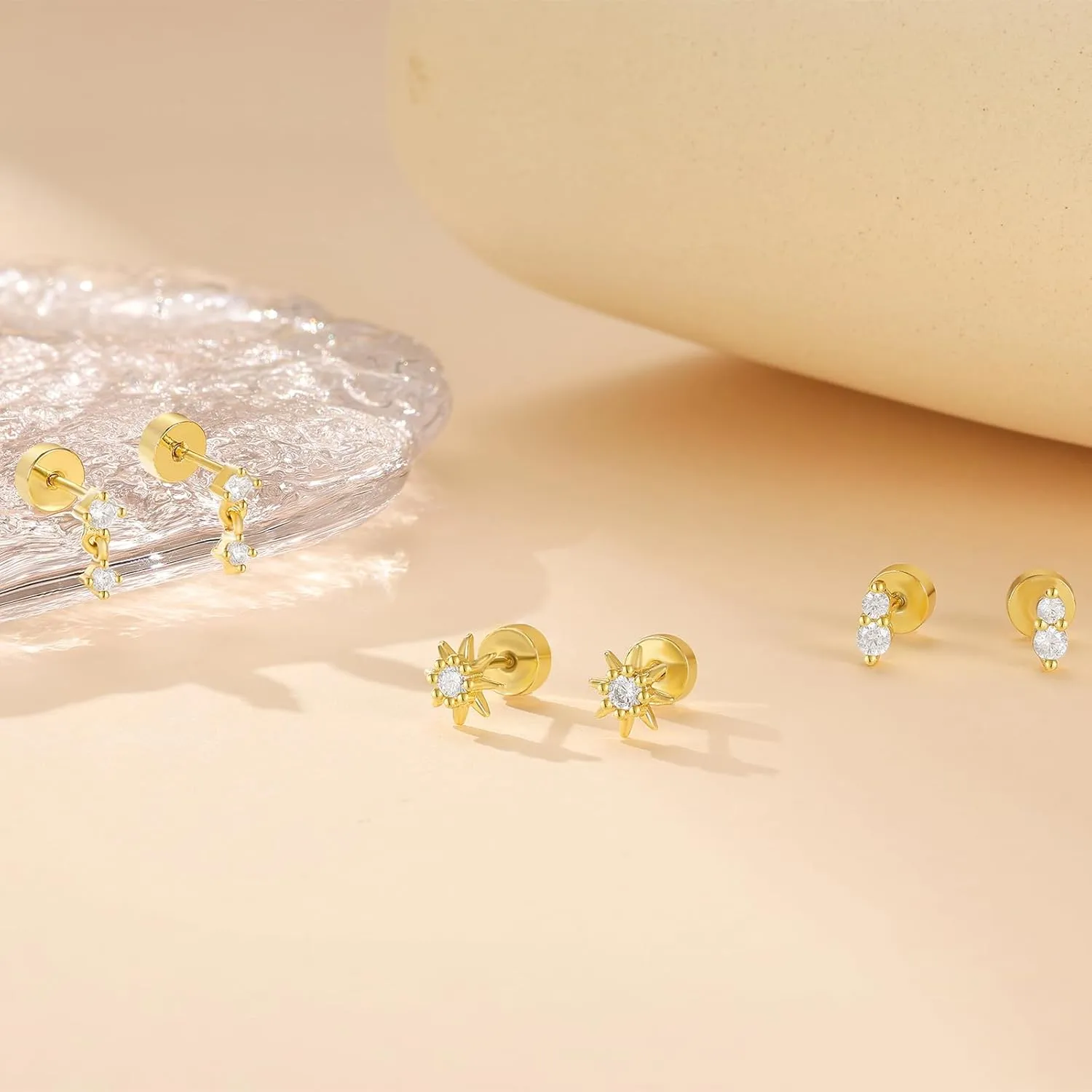 Angelady Flat Back Earrings Set for Women, 14K Gold Plated Flat Back Stud Earring Hypoallergenic, Sterling Silver Cartilage Earrings Helix Piercing Jewelry for Women