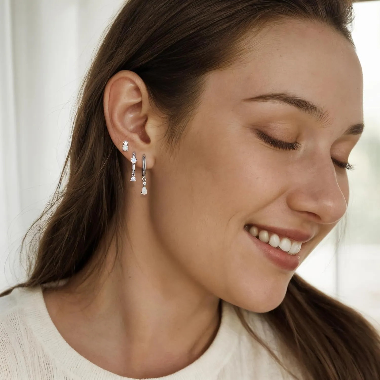 Angelady Opal Earrings Set for Women, Hypoallergenic S925 Sun Stud Earring for Sensitive Ears, Dainty Hoop Huggie Silver Opal Dangle Earring Stacks, Gold Earrings for Women Trendy 2025