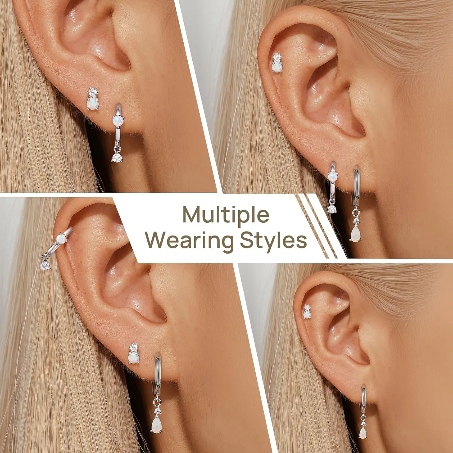 Angelady Opal Earrings Set for Women, Hypoallergenic S925 Sun Stud Earring for Sensitive Ears, Dainty Hoop Huggie Silver Opal Dangle Earring Stacks, Gold Earrings for Women Trendy 2025