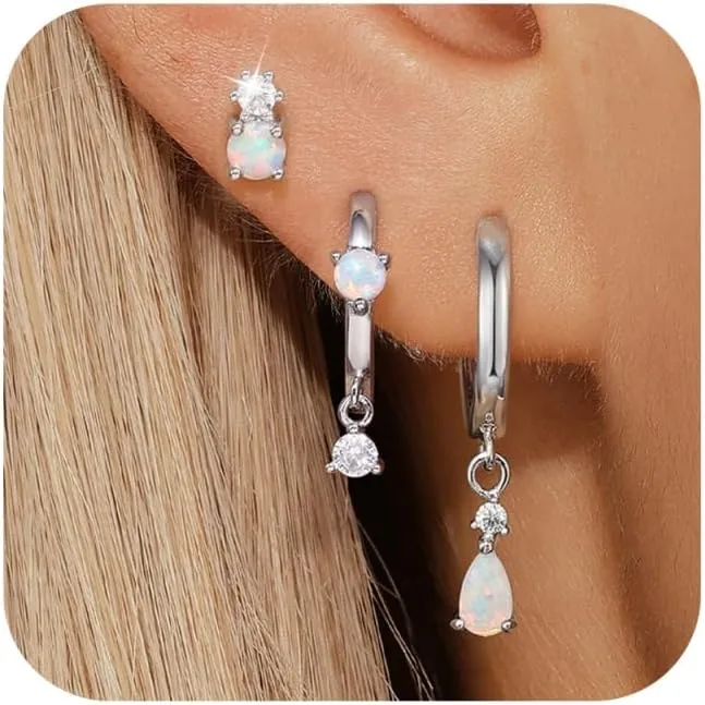 Angelady Opal Earrings Set for Women, Hypoallergenic S925 Sun Stud Earring for Sensitive Ears, Dainty Hoop Huggie Silver Opal Dangle Earring Stacks, Gold Earrings for Women Trendy 2025