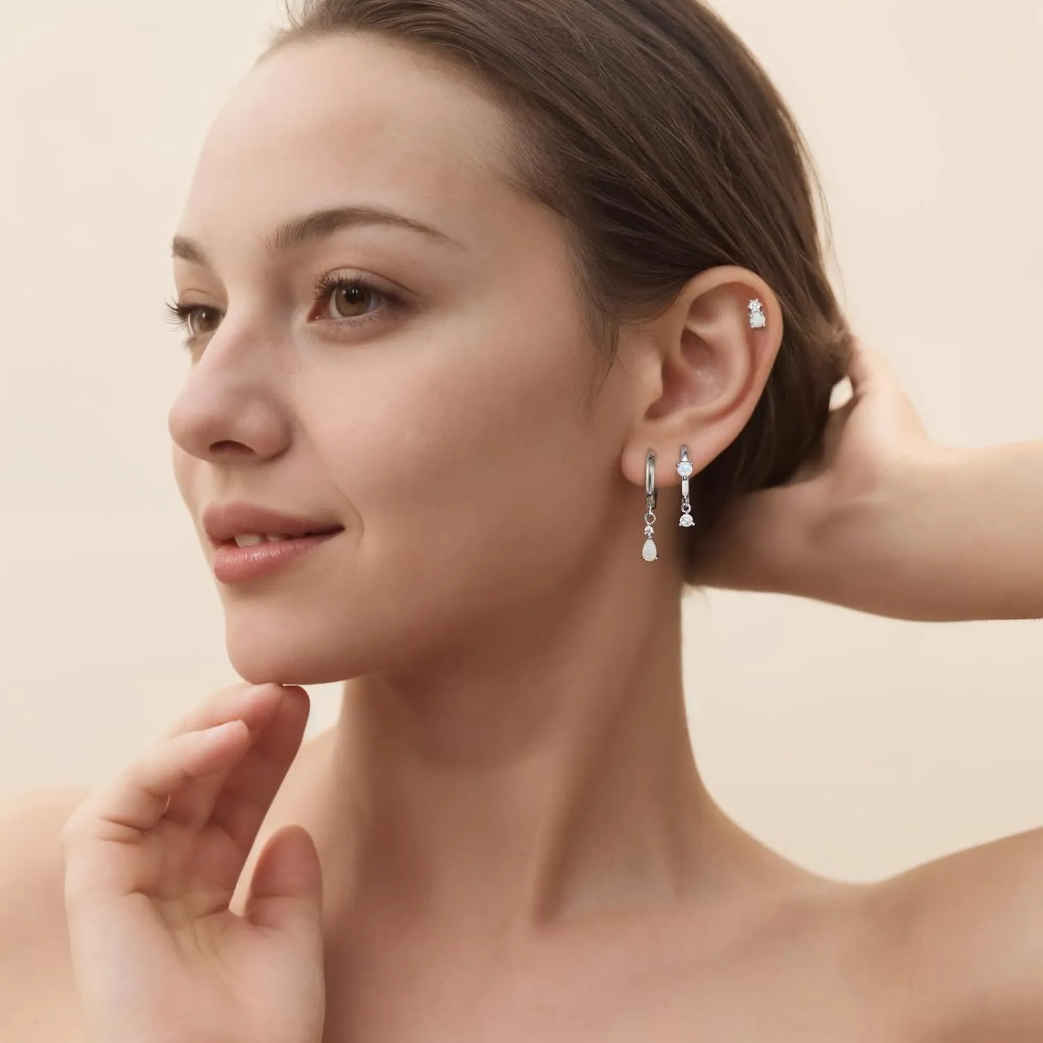 Angelady Opal Earrings Set for Women, Hypoallergenic S925 Sun Stud Earring for Sensitive Ears, Dainty Hoop Huggie Silver Opal Dangle Earring Stacks, Gold Earrings for Women Trendy 2025