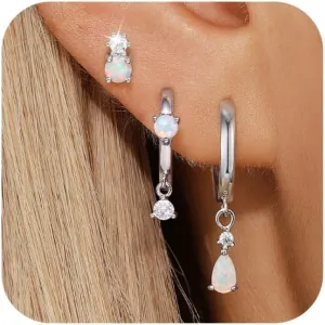 Angelady Opal Earrings Set for Women, Hypoallergenic S925 Sun Stud Earring for Sensitive Ears, Dainty Hoop Huggie Silver Opal Dangle Earring Stacks, Gold Earrings for Women Trendy 2025