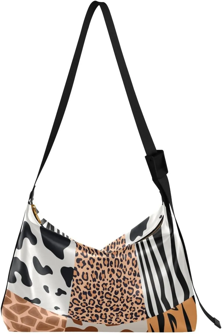 Animal Prints Set Hobo Crossbody Bags for Women Leather Large Shoulder Bag Cross Body Wildlife Fur Texture Trendy Womens Tote Bags Handbag for Travel Shopping
