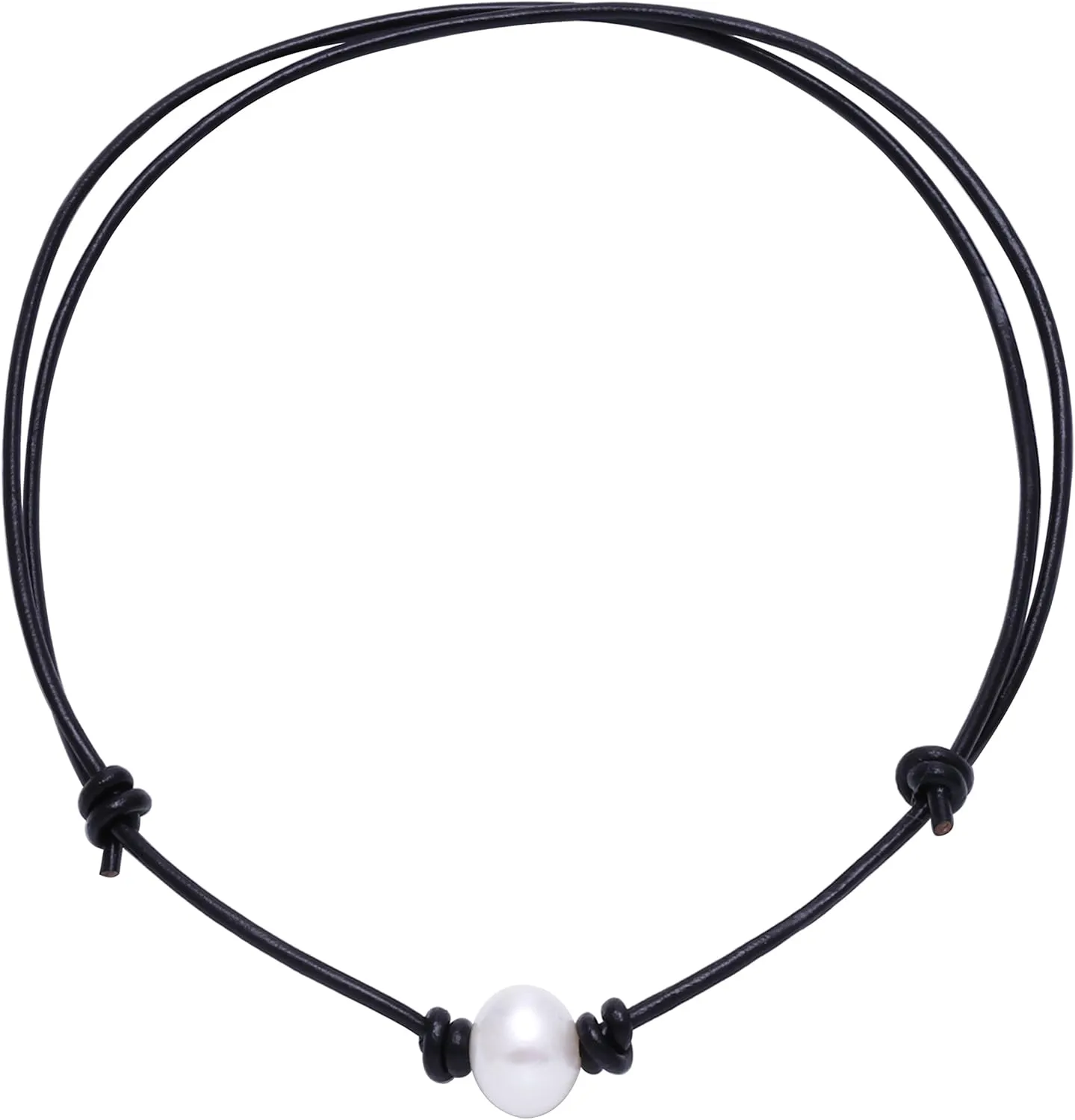 Aobei Pearl Handmade Single Cultured Freshwater Pearl Choker Necklace for Women Genuine Leather Jewelry Glaze Ball Necklace Gift for Her